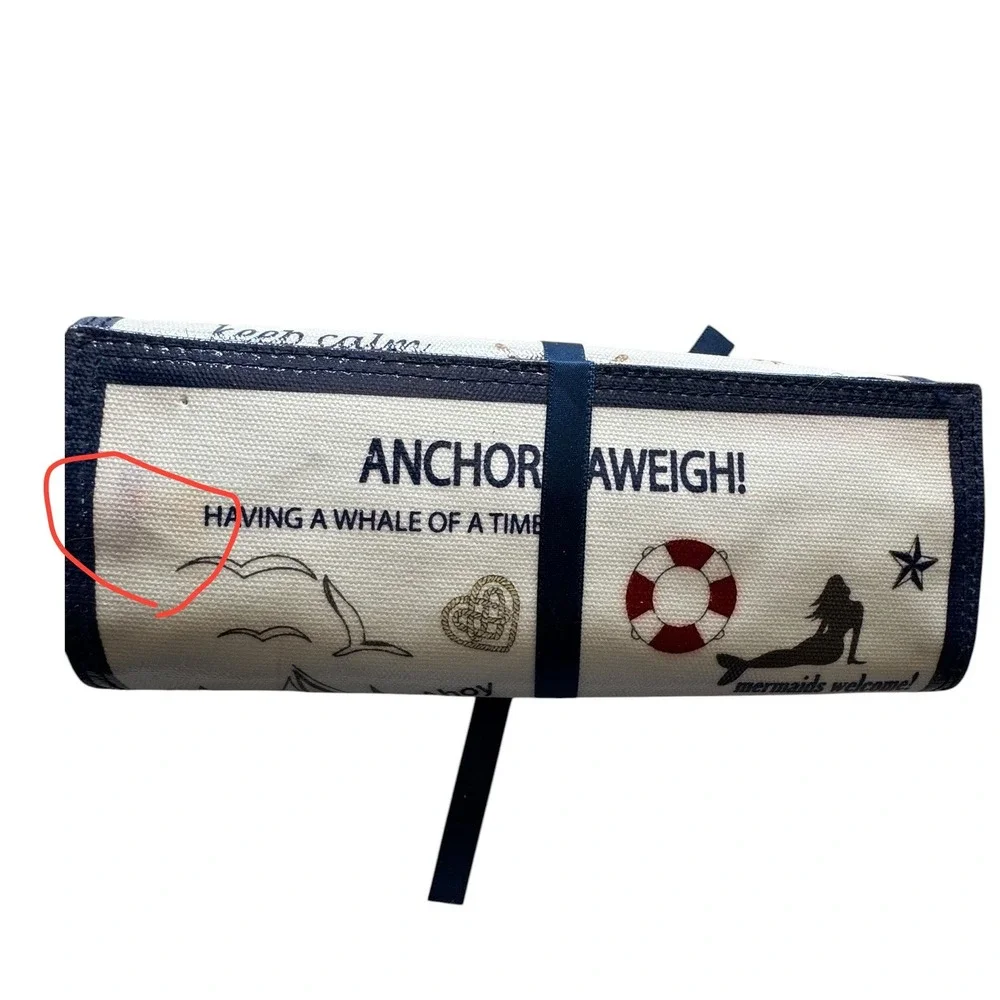 Brighton Nautical Jewelry Roll Organizer Navy Blue Velvet Travel Case Anchors